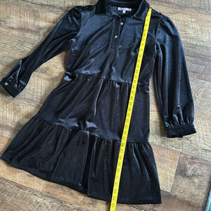 Jude Connally Black Velvet mid length dress size S gold buttons Clearance